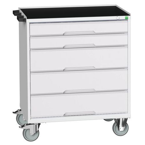 Stoły z szufladami mobilnymi Bott Verso, 98 x 80/105 x 55/60 cm, 5 szuflad, multipleks/linoleum/mata - Biurko mobilne Bott Verso z szufladami, 96,5 x 