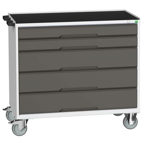 Stoły z szufladami mobilnymi Bott Verso, 98 x 80/105 x 55/60 cm, 5 szuflad, multipleks/linoleum/mata - Biurko mobilne Bott Verso z szufladami, 96,5 x 