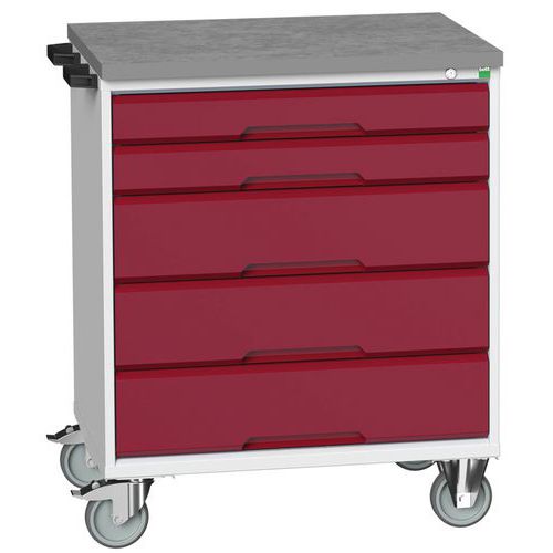 Stoły z szufladami mobilnymi Bott Verso, 98 x 80/105 x 55/60 cm, 5 szuflad, multipleks/linoleum/mata - Biurko mobilne Bott Verso z szufladami, 98 x 80