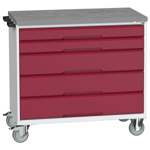 Stoły z szufladami mobilnymi Bott Verso, 98 x 80/105 x 55/60 cm, 5 szuflad, multipleks/linoleum/mata - Biurko mobilne Bott Verso z szufladami, 98 x 10