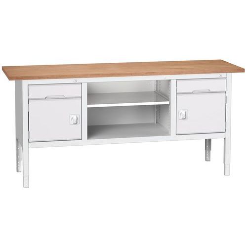 Stoły warsztatowe Bott Verso Storage, 83-93 x 200 x 60 cm, różne wyposażenie, multipleks - Stół warsztatowy Bott Verso, regulacja wysokości, 83-93 x 2