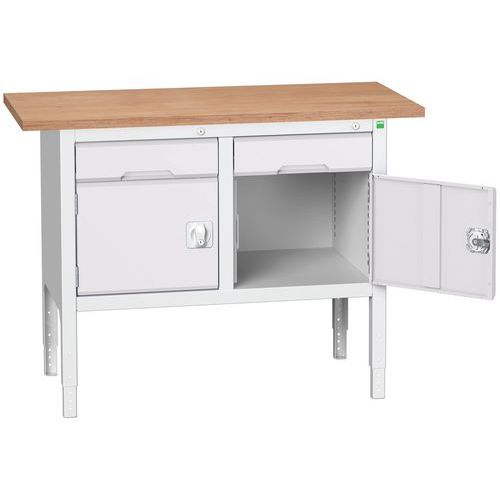Stoły warsztatowe Bott Verso Storage, 83-93 x 125 x 60 cm, różne wyposażenie, multipleks - Stół warsztatowy Bott Verso, regulacja wysokości, 83-93 x 1