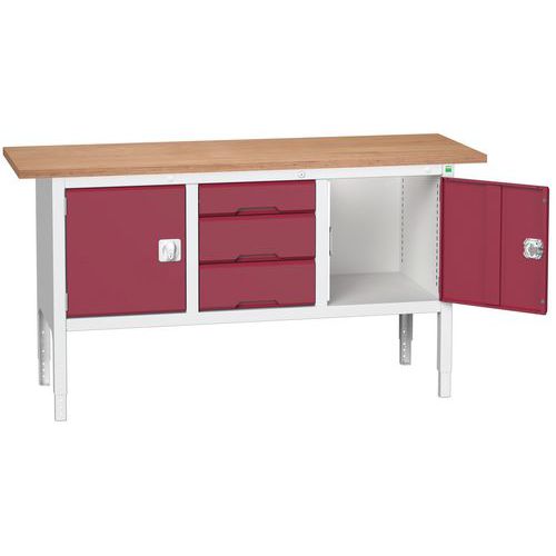 Stoły warsztatowe Bott Verso Storage, 83-93 x 175 x 60 cm, różne wyposażenie, multipleks - Stół warsztatowy Bott Verso, regulacja wysokości, 83-93 x 1