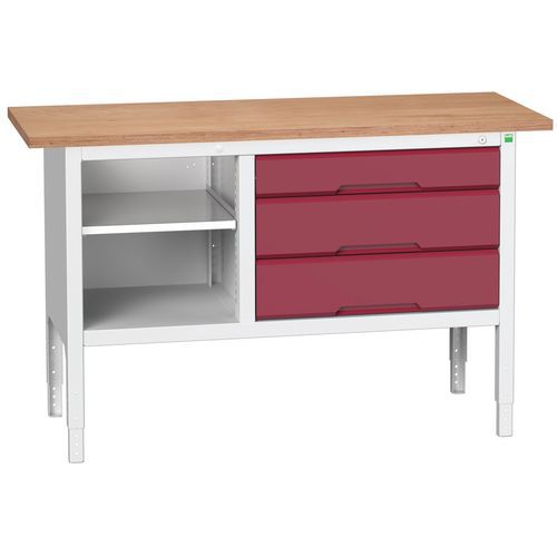 Stoły warsztatowe Bott Verso Storage, 83-93 x 150 x 60 cm, różne wyposażenie, multipleks - Stół warsztatowy Bott Verso, regulacja wysokości, 83-93 x 1