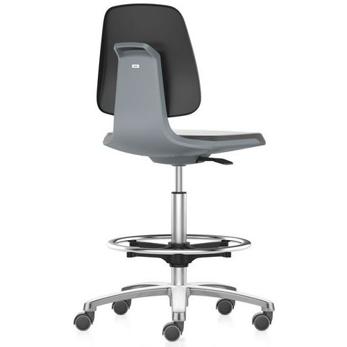 Krzesło robocze Bimos Labsit na kółkach, z podnóżkiem - Krzesło robocze Bimos Labsit 9125 z funkcją Flex 3D, skóra, z podnóżkiem, krzyżak z tworzywa s