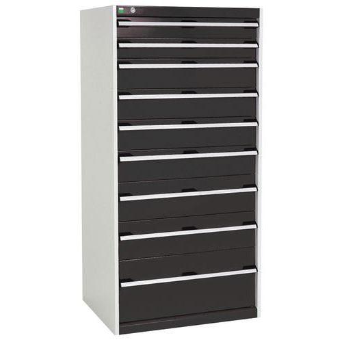 Warsztatowe szafki z szufladami Bott Cubio, 160 x 80 x 52,5-75 cm, 9 szuflad - Warsztatowa szafka z szufladami Bott Cubio, 160 x 80 x 65 cm, 9 szuflad