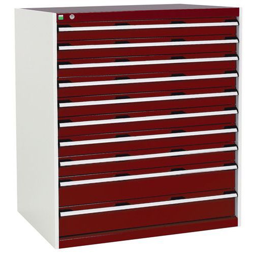 Szuflady warsztatowe Bott Cubio, 120 x 105 x 65-75 cm, 10 szuflad - Warsztatowa szafka z szufladami Bott Cubio, 120 x 105 x 75 cm, 10 szuflad, szaro-c