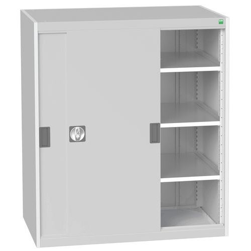 Szafy warsztatowe Bott Cubio z drzwiami przesuwnymi, wysokość 120 cm - Szafka warsztatowa z drzwiami przesuwnymi, 120 x 105 x 65 cm, 3 półki, szaro-sz