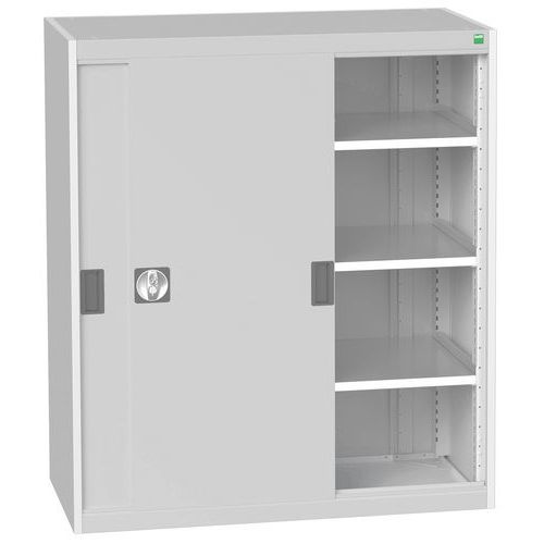 Szafy warsztatowe Bott Cubio z drzwiami przesuwnymi, wysokość 120 cm - Szafka warsztatowa z drzwiami przesuwnymi, 120 x 105 x 52,5 cm, 3 półki, szaro-