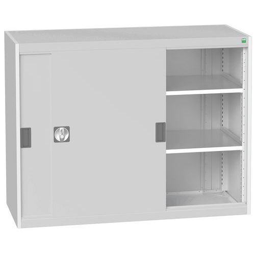 Szafy warsztatowe z drzwiami przesuwnymi Bott Cubio, wysokość 100 cm - Szafka warsztatowa z drzwiami przesuwnymi, 100 x 130 x 52,5 cm, 2 półki, szaro-