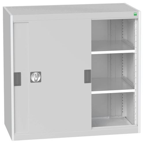 Szafy warsztatowe z drzwiami przesuwnymi Bott Cubio, wysokość 100 cm - Szafka warsztatowa z drzwiami przesuwnymi, 100 x 105 x 52,5 cm, 2 półki, szaro-