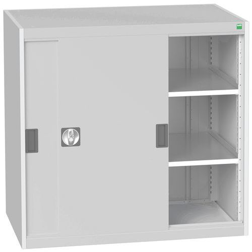 Szafy warsztatowe z drzwiami przesuwnymi Bott Cubio, wysokość 100 cm - Szafka warsztatowa z drzwiami przesuwnymi, 100 x 105 x 65 cm, 2 półki, szaro-sz