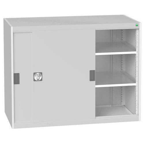 Szafy warsztatowe z drzwiami przesuwnymi Bott Cubio, wysokość 100 cm - Szafka warsztatowa z drzwiami przesuwnymi, 100 x 130 x 65 cm, 2 półki, szaro-sz
