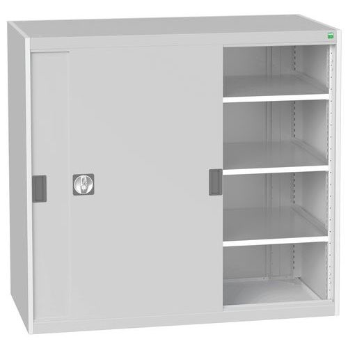 Szafy warsztatowe Bott Cubio z drzwiami przesuwnymi, wysokość 120 cm - Szafka warsztatowa z drzwiami przesuwnymi, 120 x 130 x 65 cm, 3 półki, szaro-sz