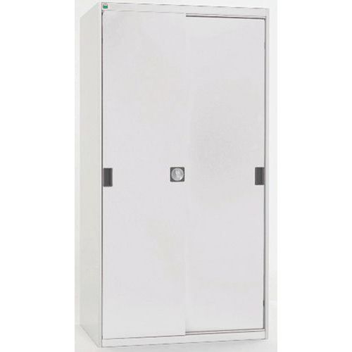 Szafy warsztatowe z drzwiami przesuwnymi Bott Cubio, wysokość 200 cm - Szafka warsztatowa z drzwiami przesuwnymi, 200 x 105 x 52,5 cm, 4 półki, szaro-