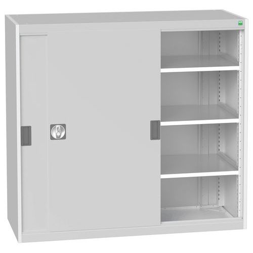 Szafy warsztatowe Bott Cubio z drzwiami przesuwnymi, wysokość 120 cm - Szafka warsztatowa z drzwiami przesuwnymi, 120 x 130 x 52,5 cm, 3 półki, szaro-