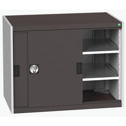 Szafy warsztatowe z drzwiami przesuwnymi Bott Cubio, wysokość 80 cm - Szafka warsztatowa z drzwiami przesuwnymi, 80 x 105 x 65 cm, 2 półki, szaro-antr