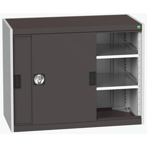 Szafy warsztatowe z drzwiami przesuwnymi Bott Cubio, wysokość 80 cm - Szafka warsztatowa z drzwiami przesuwnymi, 80 x 105 x 52,5 cm, 2 półki, szaro-an