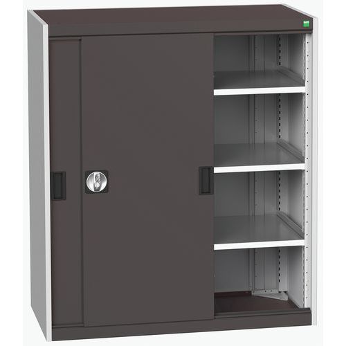 Szafy warsztatowe Bott Cubio z drzwiami przesuwnymi, wysokość 120 cm - Szafka warsztatowa z drzwiami przesuwnymi, 120 x 105 x 52,5 cm, 3 półki, szaro-