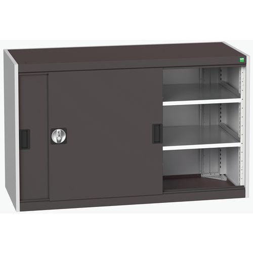 Szafy warsztatowe z drzwiami przesuwnymi Bott Cubio, wysokość 80 cm - Szafka warsztatowa z drzwiami przesuwnymi, 80 x 130 x 52,5 cm, 2 półki, szaro-an