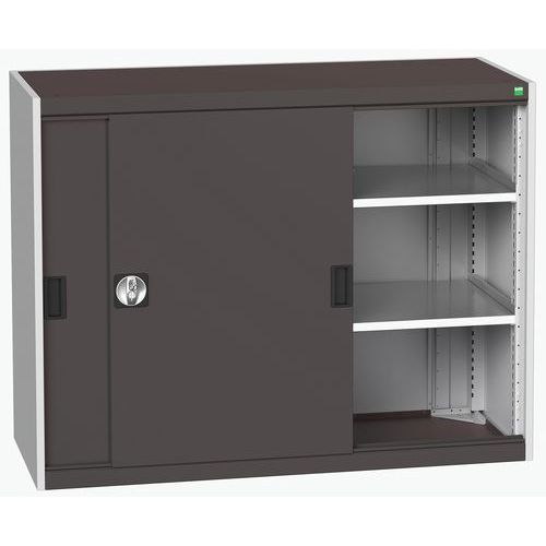 Szafy warsztatowe z drzwiami przesuwnymi Bott Cubio, wysokość 100 cm - Szafka warsztatowa z drzwiami przesuwnymi, 100 x 130 x 52,5 cm, 2 półki, szaro-