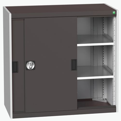 Szafy warsztatowe z drzwiami przesuwnymi Bott Cubio, wysokość 100 cm - Szafka warsztatowa z drzwiami przesuwnymi, 100 x 105 x 52,5 cm, 2 półki, szaro-