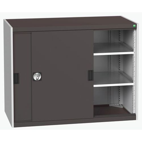 Szafy warsztatowe z drzwiami przesuwnymi Bott Cubio, wysokość 100 cm - Szafka warsztatowa z drzwiami przesuwnymi, 100 x 130 x 65 cm, 2 półki, szaro-an