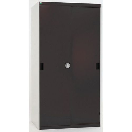Szafy warsztatowe z drzwiami przesuwnymi Bott Cubio, wysokość 200 cm - Szafka warsztatowa z drzwiami przesuwnymi, 200 x 105 x 52,5 cm, 4 półki, szaro-