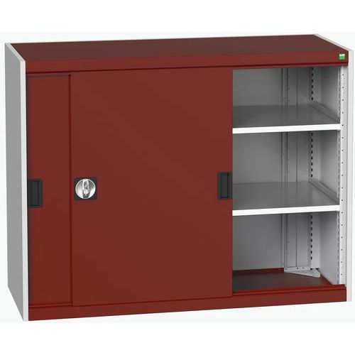 Szafy warsztatowe z drzwiami przesuwnymi Bott Cubio, wysokość 100 cm - Szafka warsztatowa z drzwiami przesuwnymi, 100 x 130 x 52,5 cm, 2 półki, szaro-