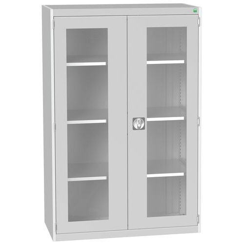 Szafy warsztatowe Bott Cubio z przezroczystymi drzwiami, wysokość 160 cm - Szafka warsztatowa z przezroczystymi drzwiami Bott Cubio, 160 x 105 x 52,5 