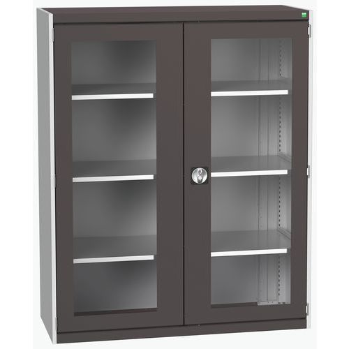 Szafy warsztatowe Bott Cubio z przezroczystymi drzwiami, wysokość 160 cm - Szafka warsztatowa z przezroczystymi drzwiami Bott Cubio, 160 x 130 x 52,5 