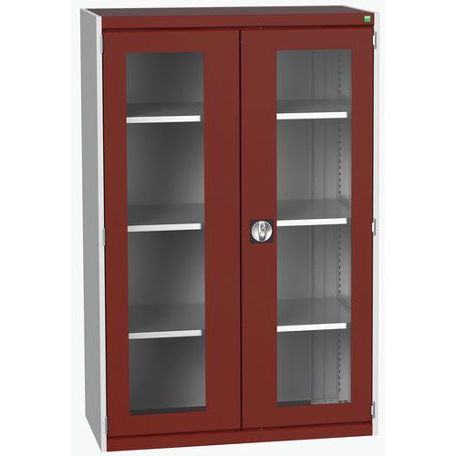 Szafy warsztatowe Bott Cubio z przezroczystymi drzwiami, wysokość 160 cm - Szafka warsztatowa z przezroczystymi drzwiami Bott Cubio, 160 x 105 x 52,5 