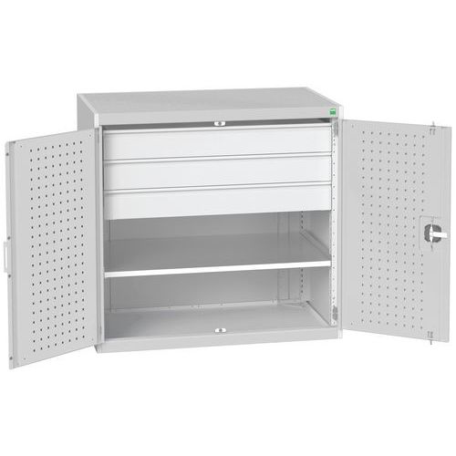 Szafki warsztatowe Bott Cubio z szufladami, wysokość 100 cm - Szafka warsztatowa z szufladami Bott Cubio, 100 x 105 x 65 cm, 1 półka, 3 szuflady, szar
