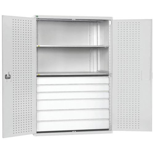Szafki warsztatowe z szufladami Bott Cubio 160, wysokość 200 cm - Szafka warsztatowa z szufladami Bott Cubio 160, 200 x 130 x 65 cm, 2 półki, 6 szufla