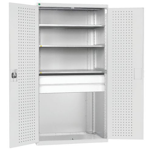 Szafki warsztatowe Bott Cubio z szufladami, wysokość 200 cm - Szafka warsztatowa z szufladami Bott Cubio, 200 x 105 x 65 cm, 3 półki, 2 szuflady, szar