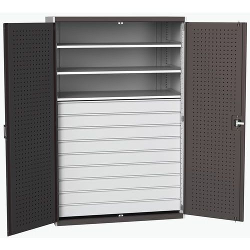 Szafki warsztatowe z szufladami Bott Cubio 160, wysokość 200 cm - Szafka warsztatowa z szufladami Bott Cubio 160, 200 x 130 x 65 cm, 3 półki, 9 szufla