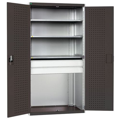 Szafki warsztatowe Bott Cubio z szufladami, wysokość 200 cm - Szafka warsztatowa z szufladami Bott Cubio, 200 x 105 x 65 cm, 3 półki, 2 szuflady, szar