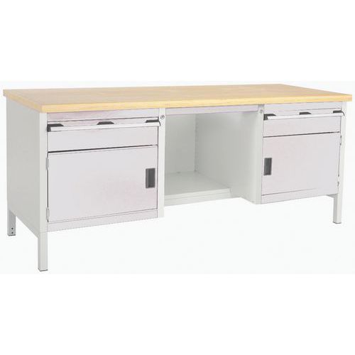 Stół warsztatowy Bott Cubio Storage, 84 x 200 x 75 cm, 2 szafki, 2 szuflady, półki, multipleks/linoleum - Stół warsztatowy Bott Cubio Storage, 84 x 20