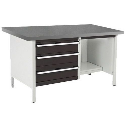 Stół warsztatowy Bott Cubio Storage, 84 x 150 x 75 cm, 3 szuflady, półki, linoleum/sklejka - Stół warsztatowy Bott Cubio Storage, 84 x 150 x 75 cm, 3 