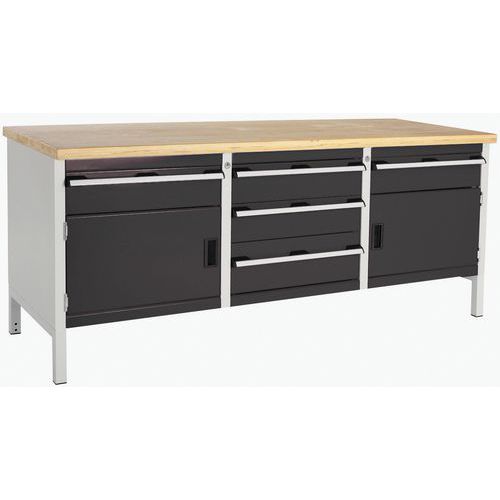 Stół warsztatowy Bott Cubio Storage, 84 x 200 x 75 cm, 2 szafki, 5 szuflad, multipleks/linoleum - Stół warsztatowy Bott Cubio Storage, 84 x 200 x 75 c