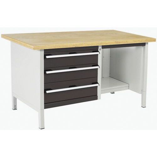 Stół warsztatowy Bott Cubio Storage, 84 x 150 x 75 cm, 3 szuflady, półki, linoleum/sklejka - Stół warsztatowy Bott Cubio Storage, 84 x 150 x 75 cm, 3 