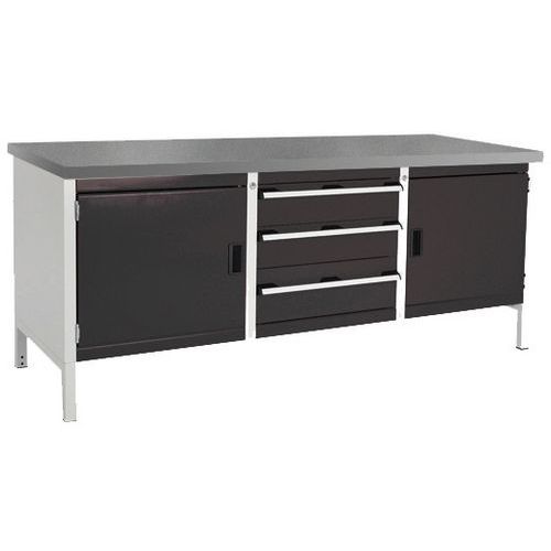 Stół warsztatowy Bott Cubio Storage, 84 x 200 x 75 cm, 2 szafki, 3 szuflady, multipleks/linoleum - Stół warsztatowy Bott Cubio Storage, 84 x 200 x 75 