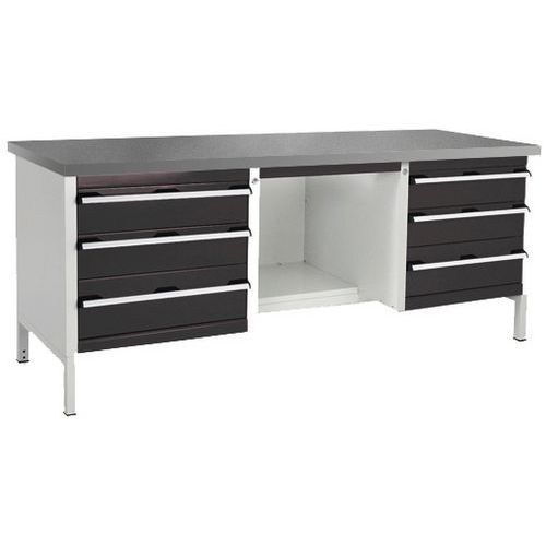 Stół warsztatowy Bott Cubio Storage, 84 x 200 x 75 cm, 6 szuflad, półki, multipleks/linoleum - Stół warsztatowy Bott Cubio Storage, 84 x 200 x 75 cm, 