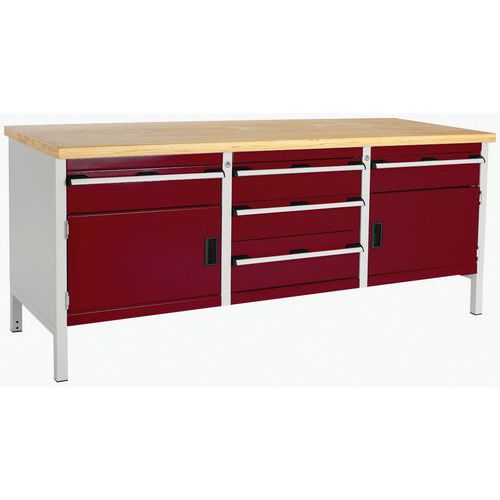 Stół warsztatowy Bott Cubio Storage, 84 x 200 x 75 cm, 2 szafki, 5 szuflad, multipleks/linoleum - Stół warsztatowy Bott Cubio Storage, 84 x 200 x 75 c