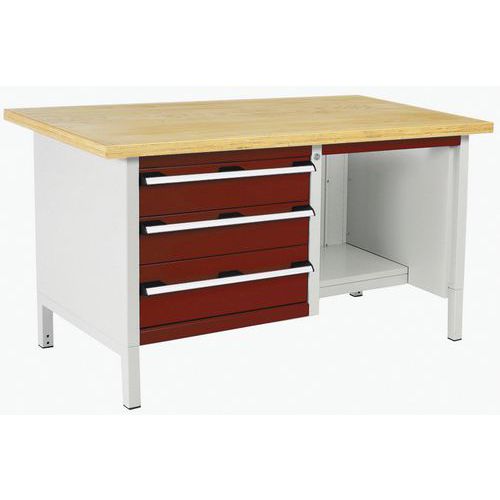 Stół warsztatowy Bott Cubio Storage, 84 x 150 x 75 cm, 3 szuflady, półki, linoleum/sklejka - Stół warsztatowy Bott Cubio Storage, 84 x 150 x 75 cm, 3 