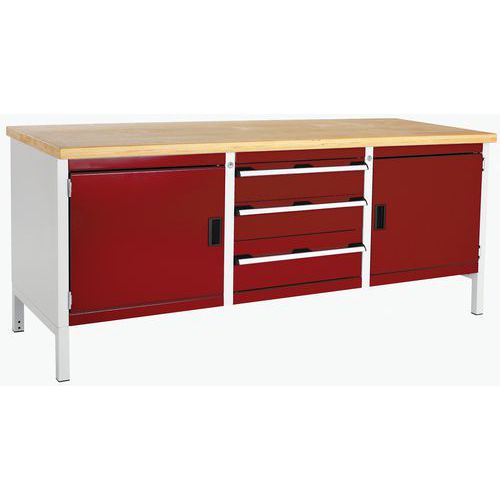 Stół warsztatowy Bott Cubio Storage, 84 x 200 x 75 cm, 2 szafki, 3 szuflady, multipleks/linoleum - Stół warsztatowy Bott Cubio Storage, 84 x 200 x 75 