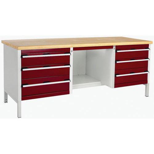Stół warsztatowy Bott Cubio Storage, 84 x 200 x 75 cm, 6 szuflad, półki, multipleks/linoleum - Stół warsztatowy Bott Cubio Storage, 84 x 200 x 75 cm, 