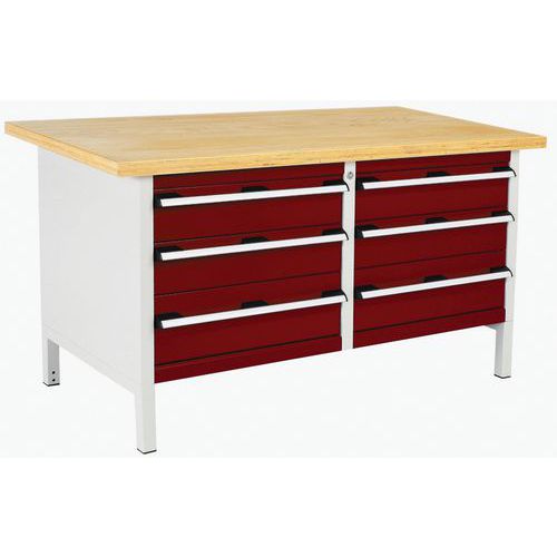 Stół warsztatowy Bott Cubio Storage, 84 x 150 x 75 cm, 6 szuflad, linoleum/sklejka - Stół warsztatowy Bott Cubio Storage, 84 x 150 x 75 cm, 6 szuflad,