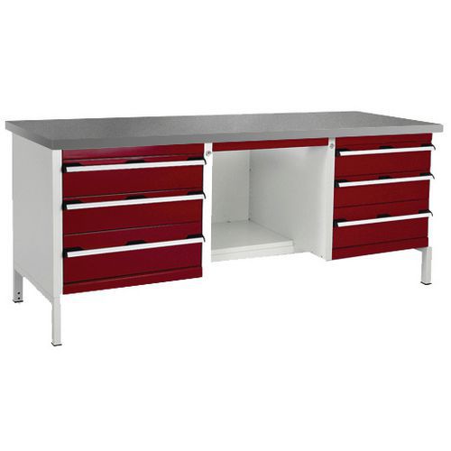 Stół warsztatowy Bott Cubio Storage, 84 x 200 x 75 cm, 6 szuflad, półki, multipleks/linoleum - Stół warsztatowy Bott Cubio Storage, 84 x 200 x 75 cm, 