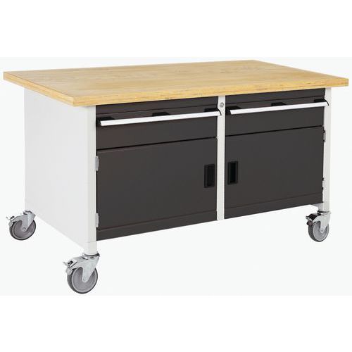 Mobilny stół warsztatowy Bott Cubio Storage, 84 x 150 x 75 cm, 2 szuflady, 2 szafki, multipleks/linoleum - Mobilny stół warsztatowy Bott Cubio Storage